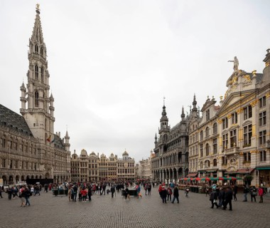 Brussels, Bruxelles, Grand Place, Grote Markt, view from south-east, on the left the town hall, on