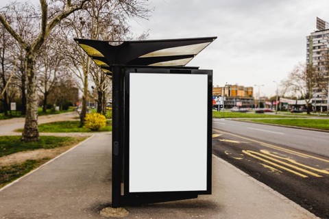 Blank bus stop advertising billboard city