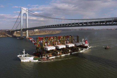 Shipment of New Post Panamax Loading Cranes Passing Under the Verrazano Bridge