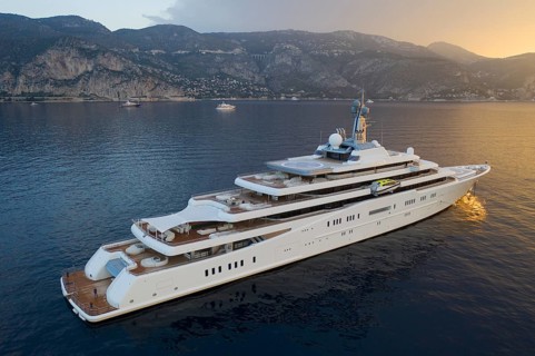 Aerial view 162, 5 metre long motor yacht ECLIPSE, delivered in 2010 by the Hamburg shipyard Blohm