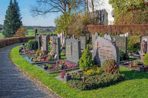 Cemetery near the rococo church of St Ulrich, Seeg, Allgäu, Bavaria, Germany, Europe