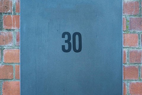House number plate, number 30, digit, anniversary, birthday, North Rhine-Westphalia, Germany,