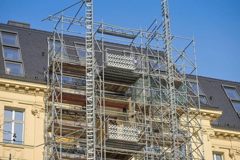Old building, renovation, scaffolding, Kurfürstendamm, Charlottenburg, Berlin, Germany, Europe