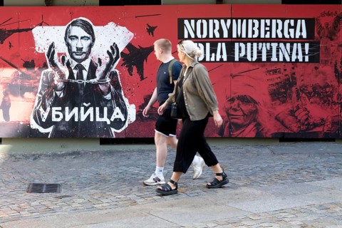 Wroclaw, Poland. Old town centre. Against the Ukraine War - Anti Putin Graffiti, Wroclaw, Wroclaw