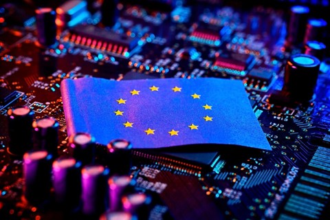 Computer chip with EU flag