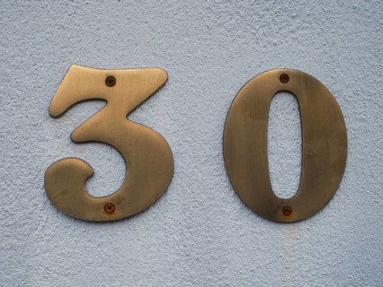 House number plate, number 30, digit, anniversary, birthday, North Rhine-Westphalia, Germany,