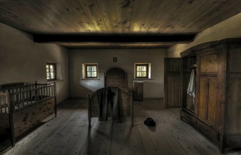 Old farmhouse bedroom, open-air museum "Museum Tiroler Bauernhöfe", Kramsach, Kufstein District,