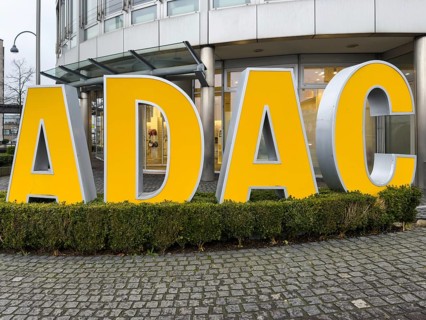 ADAC logo in front of an ADAC shop in Remscheid, Germany, Europe