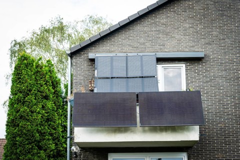 Balcony power station on a detached house in Monheim am Rhein, Germany, Europe