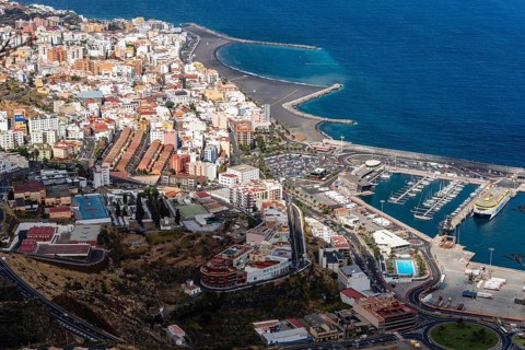 Santa Cruz de La Palma, Spain, August 13, 2021: Aerial View of the City of Santa Cruz de La Palma