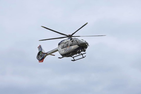 Landing approach of the new H145 police helicopter from Airbus Helicopters, which was taken over by