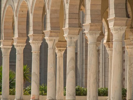 A row of marble columns and arches of a historic building, Tunis, Tunisia, Africa