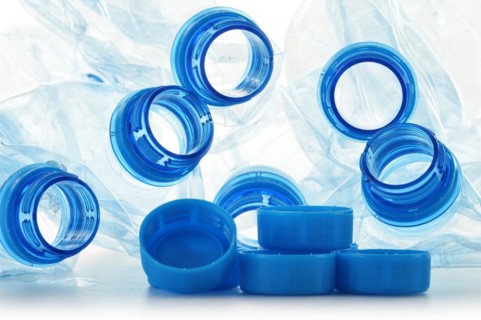 Composition with empty polycarbonate plastic bottles of mineral water