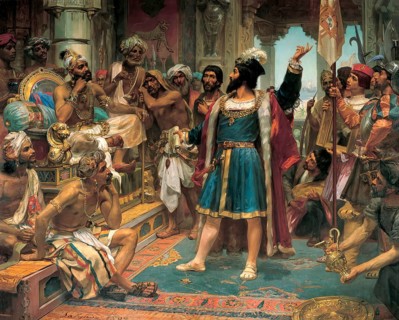 Vasco da Gama presenting a letter from the King of Portugal to the Samudrin von Calicut, Kozhikode,
