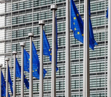 Flags of European Union in front of European Commission building in Brussels, Belgium, Belgium,