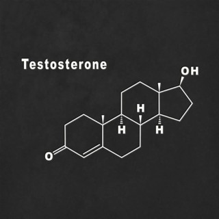 Testosterone Hormone Structural chemical formula white on black background