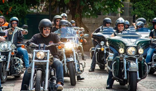 Nicosia, Cyprus, September 2018: Group of Harley Davidson bikers riding there classic bikes in