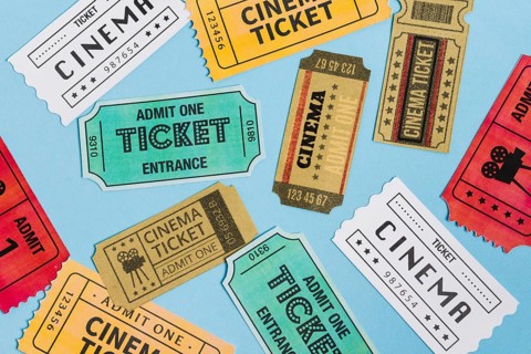Top view cinema tickets. High resolution photo