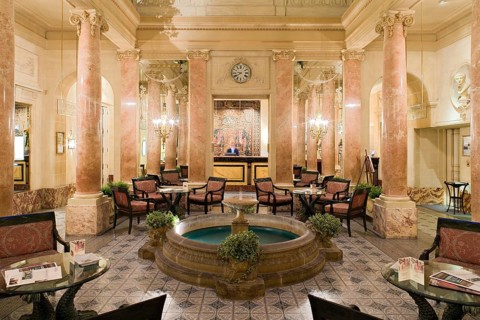 The wonderfull belle epoque styled lobby of the leading hotel Beau Rivage Palace in Lausanne