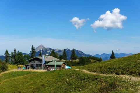 Taubensteinhaus in front of Wendelstein, Spitzingsee, Mangfall Mountains, Upper Bavaria, Germany,