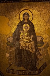 Virgin Mary and Christ Child, The Apsis Mosaic, Hagia Sophia, Istanbul, Turkey, Asia
