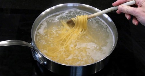 Hot Boiling Water and Spaghetti Pasta in a saucepan