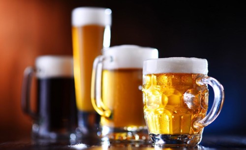 Composition with glasses of beer of various kinds