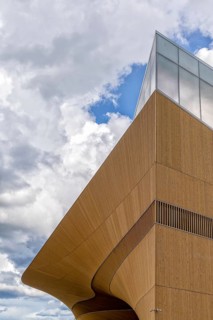 Helsinki, Finland: 4 August, 2021: vertical view of the modern architecture style of the Kiasma Art