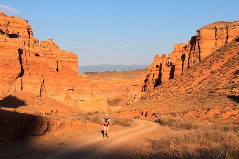 Hiker in Charyn Canyon Kazakhstan