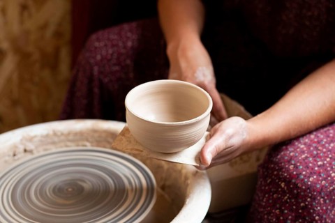 High view bowl made from clay potter s wheel