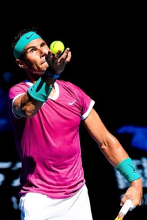 MELBOURNE, AUSTRALIA, JANUARY 25: Rafael Nadal of Spain beats Denis Shapovalov of Canada on day 9