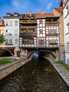 Half-timbered houses on the Krämerbrücke over the Gera, Erfurt, Thuringia, Germany, Europe