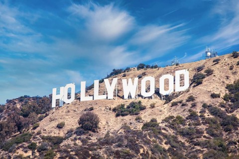 LOS ANGELES, USA - CIRCA AUGUST 2020: Hollywood sign in Los Angeles on blue sky