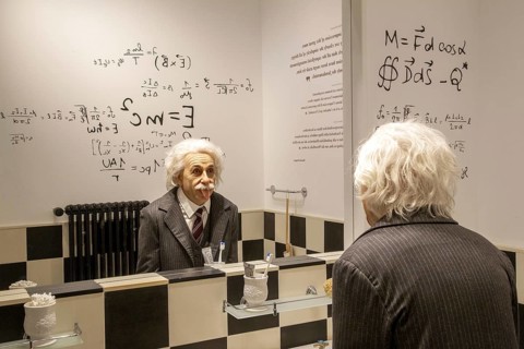 Albert Einstein, wax figure, Charlie Chaplin Museum, Chaplins World, Corsier-sur-Vevey, Canton
