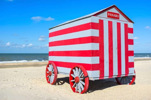 Beach hut, beach huts, beach cottage, De Panne, West Flanders, Belgium, Europe