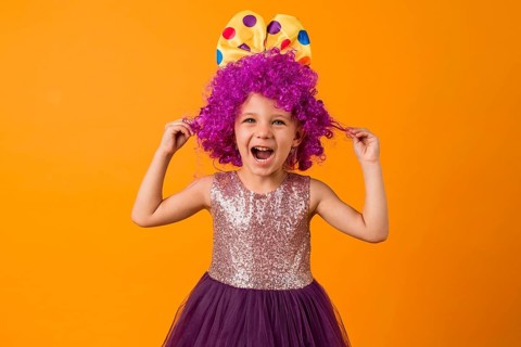 Cute girl with clown wig