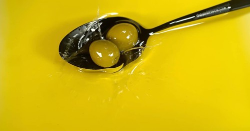 Green Olive, Olea europaea, Falling in a Spoon