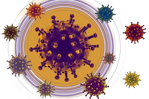 Coronavirus outbreak or covid-19 viral cells mutations isolated on white background