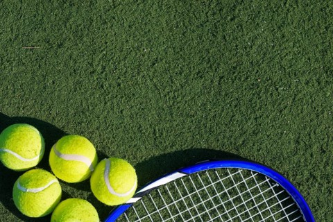 Top view tennis balls racket. High resolution photo