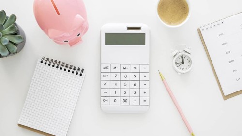 Finance elements arrangement with empty notepad calculator. Resolution and high quality beautiful