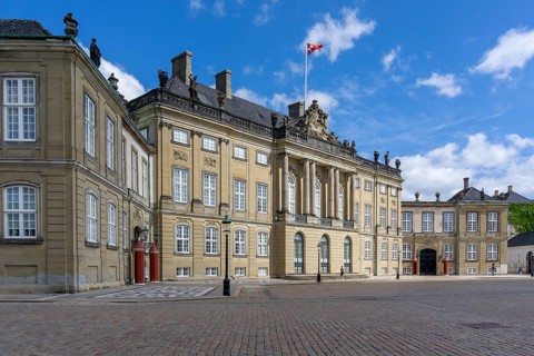 Copenhagen, Denmark - 13 June, 2021: view of Christian VIII Palace on the Amalienborg Castle Square