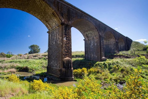 A 19th century viaduct in Malmsbury, Victoria, Australia on a clear spring day