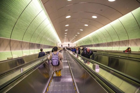 Escalator at Grand Central Station, New York's main railway station, Midtown Manhattan, New York