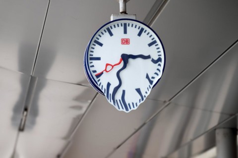 Plattling, Bavaria, Germany, March 10th 2024, train station clock of Bahnhof Plattling with