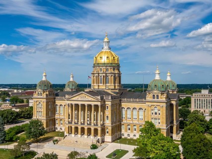 July 19, 2020, Des Moines, Iowa, USA: The Iowa State Capitol is the state capitol building of the U