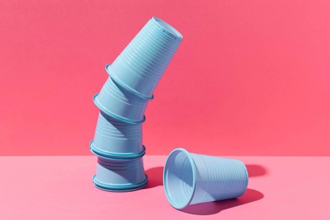 Abstract pile blue plastic cups