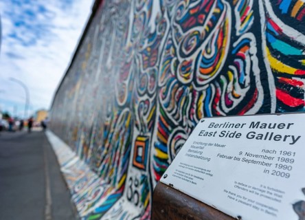 Berlin, Germany - 25 August 2020: view of a mural on the Berlin Wall at the famous East Side