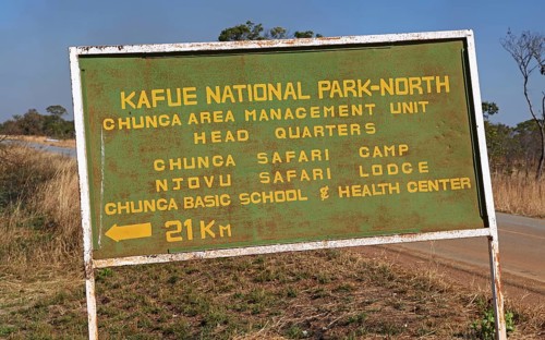 Sign at Kafue National Park, Zambia, sign at Kafue National Park, Zambia, Africa