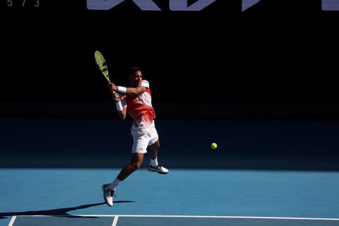 MELBOURNE, AUSTRALIA, JANUARY 24: Felix Auger-Aliassime of Canada on his way to beating Marin Cilic