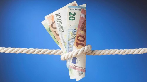 Arrangement banknotes rope. High resolution photo